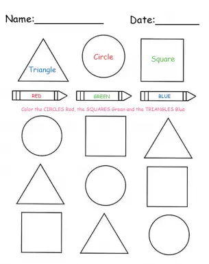 Kindergarten Shape Worksheets With Colors Blog