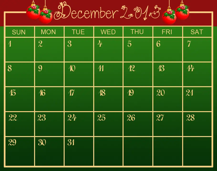 December Blue Printable Calendar Template