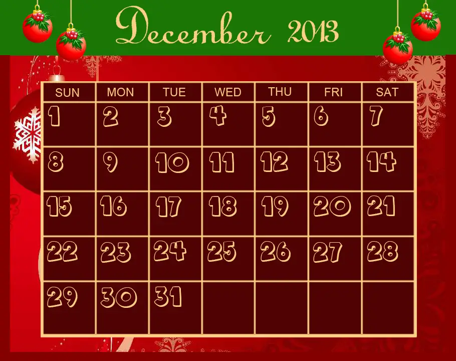 December Blue Printable Calendar Template