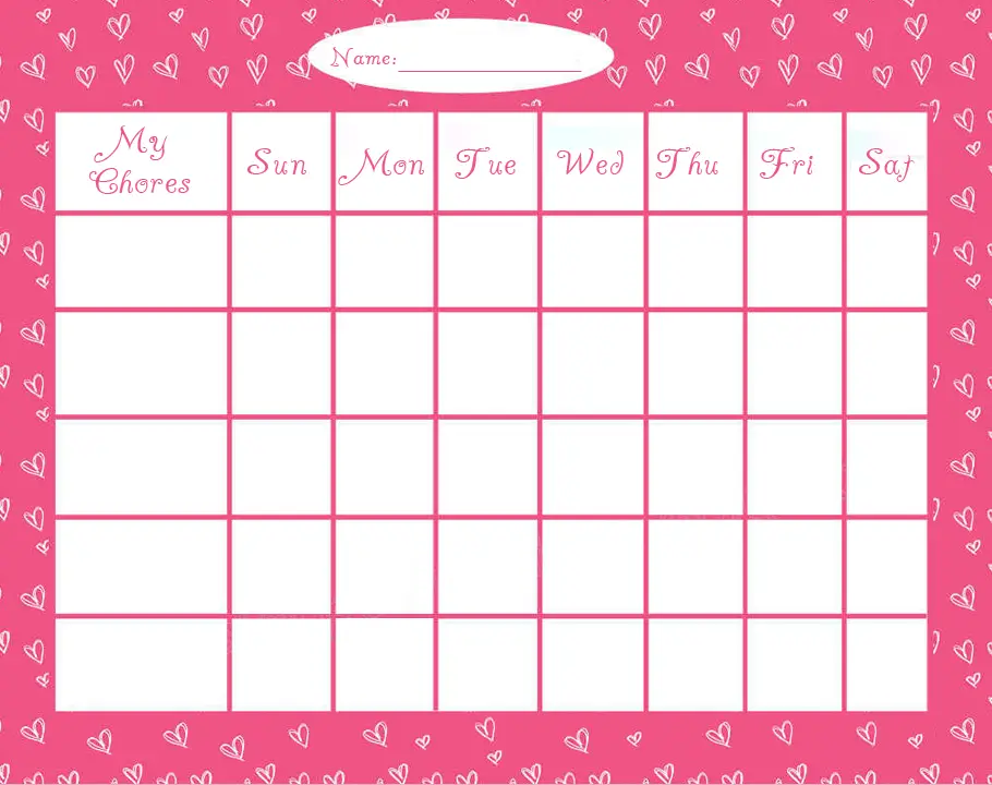 Pink Printable Chore Charts