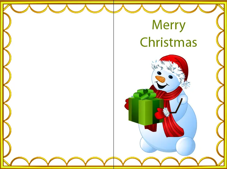 Printable Yellow Border Happy Snowman Christmas Card