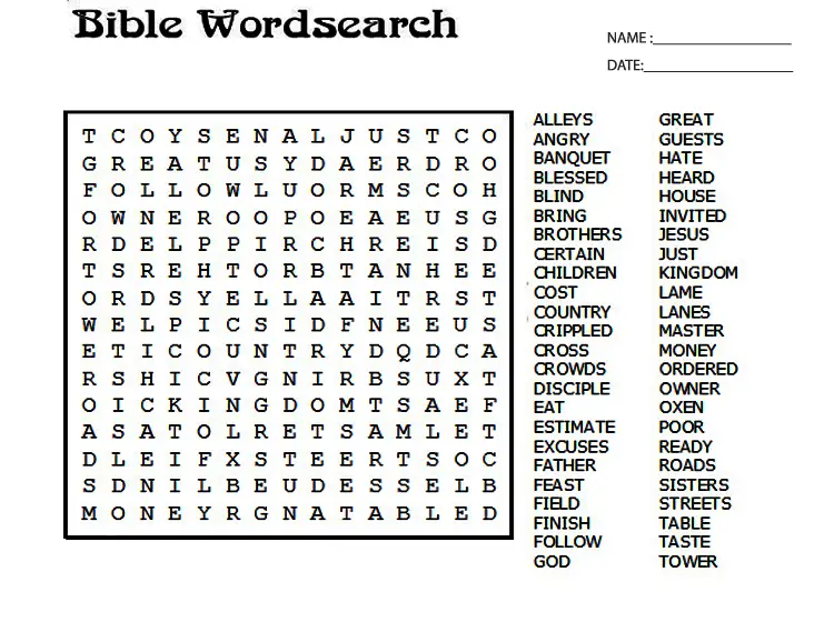 printable bibe word search worksheet