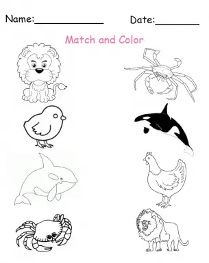 printable matching animals worksheets