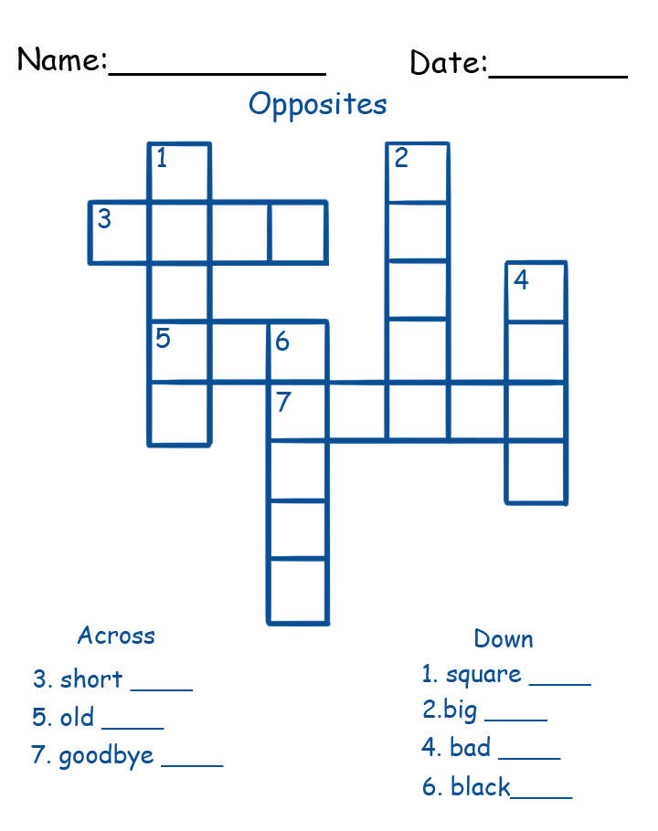 Opposites Crossword Printable Puzzles