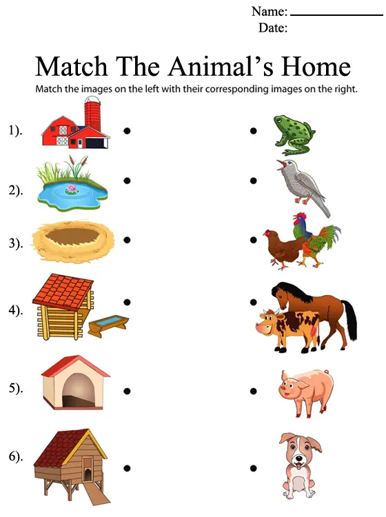 Match the Animal's Home Printable Worksheets