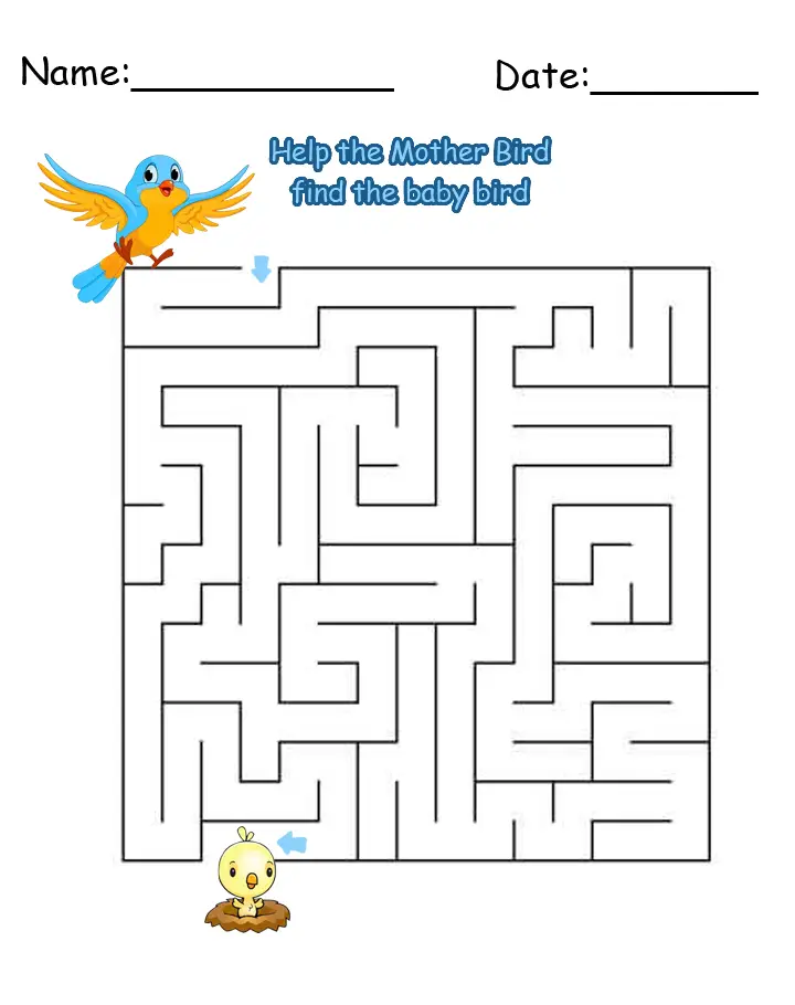 baby bird maze printable games