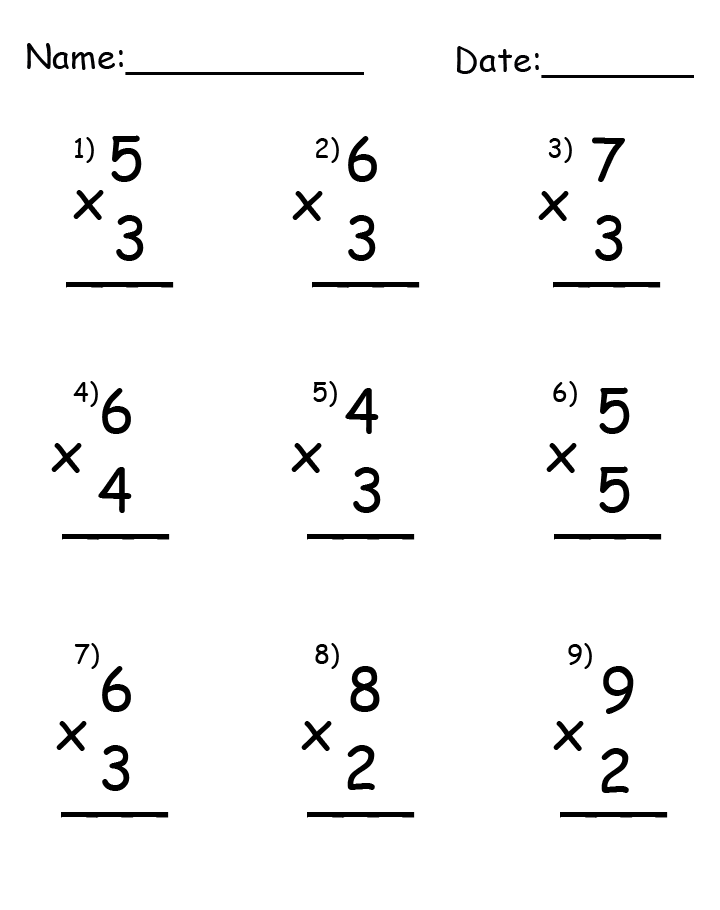 multiplication single digit printable worksheets