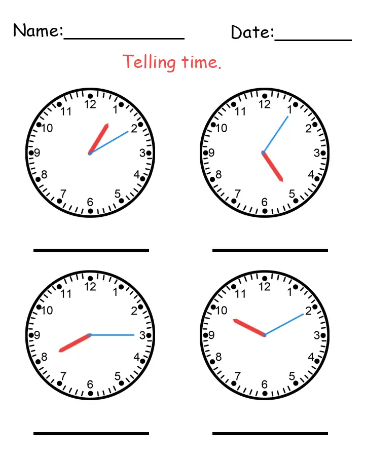 Printable Telling Time Worksheet