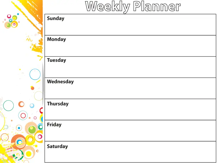 Printable Colorful Bubbles Weekly Calendar