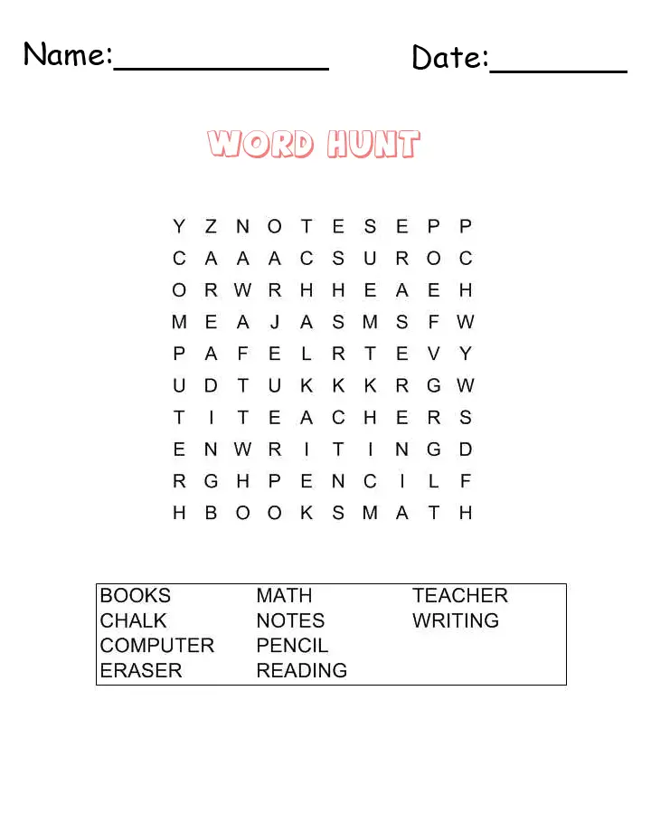 printable games school word search