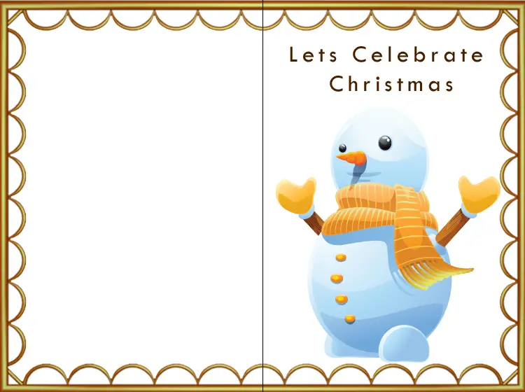 Printable Orange Border Happy Snowman Christmas Card