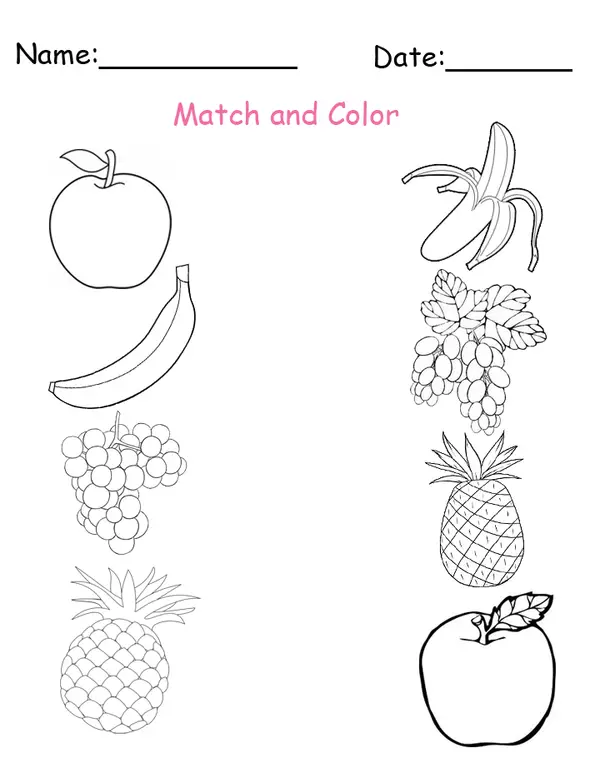 Printable Match And Color Fruit Worksheets