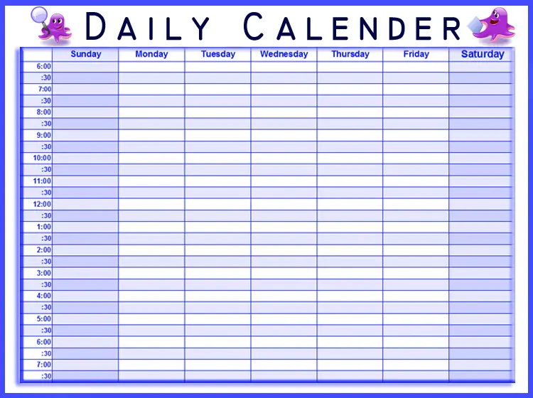 Printable Blue Daily Calendars 3442