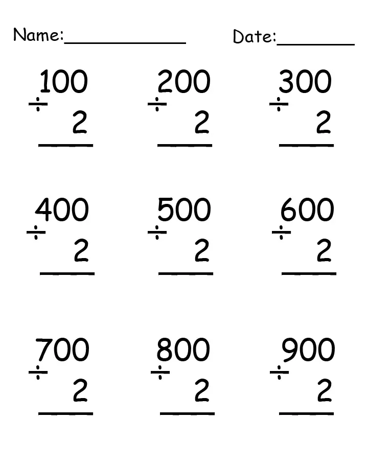 Numbers Division Worksheet