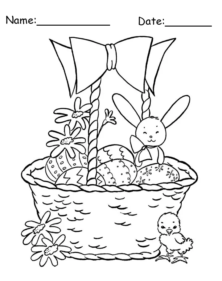 bunny and chick basket easter printable coloring pages