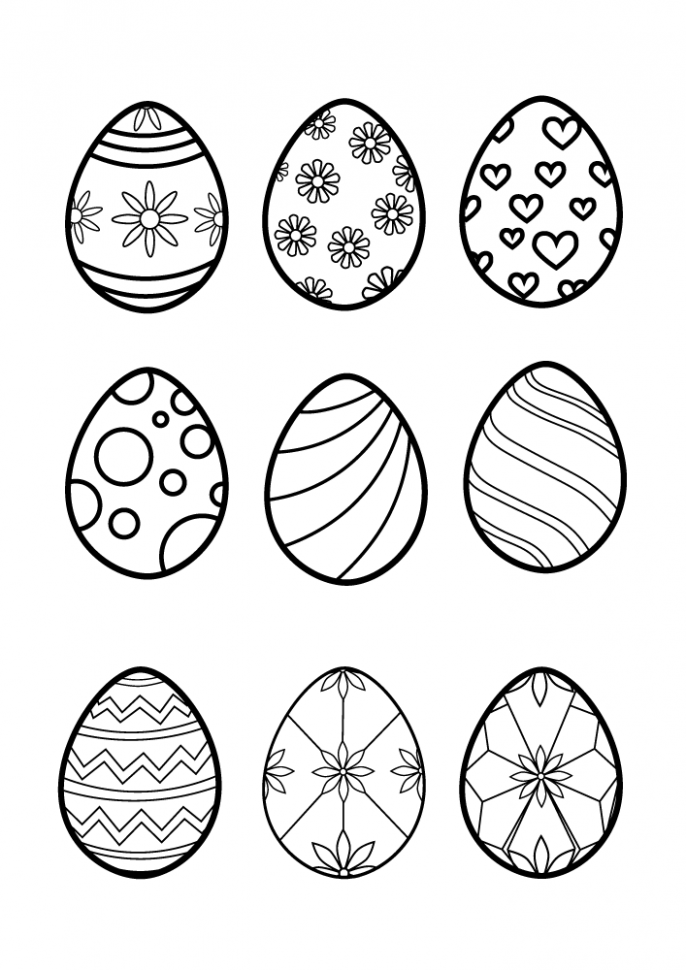 Coloring Page with 9 Easter Eggs, ready to Print in DIN A4