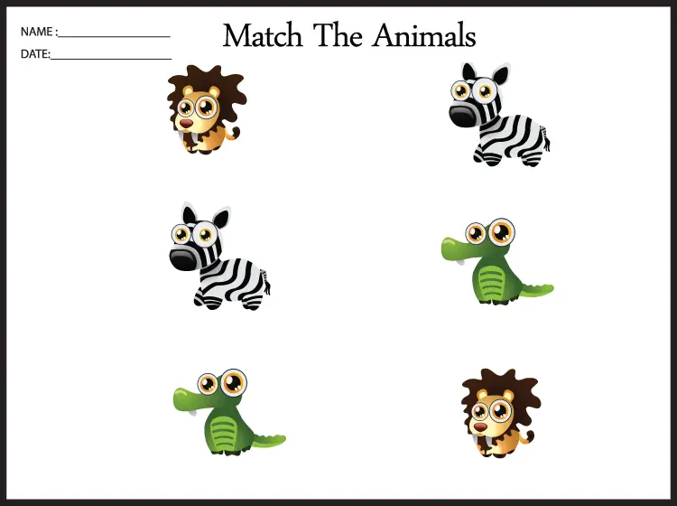 Printable Matching Animals Worksheet