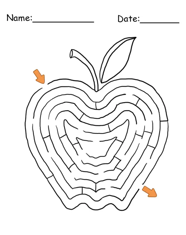 Printable Apple Shape Maze Games