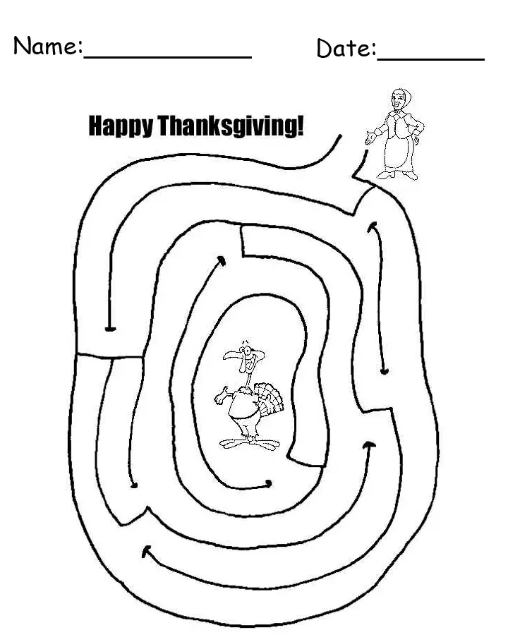 Turkey Maze Thanksgiving Crafts Printable