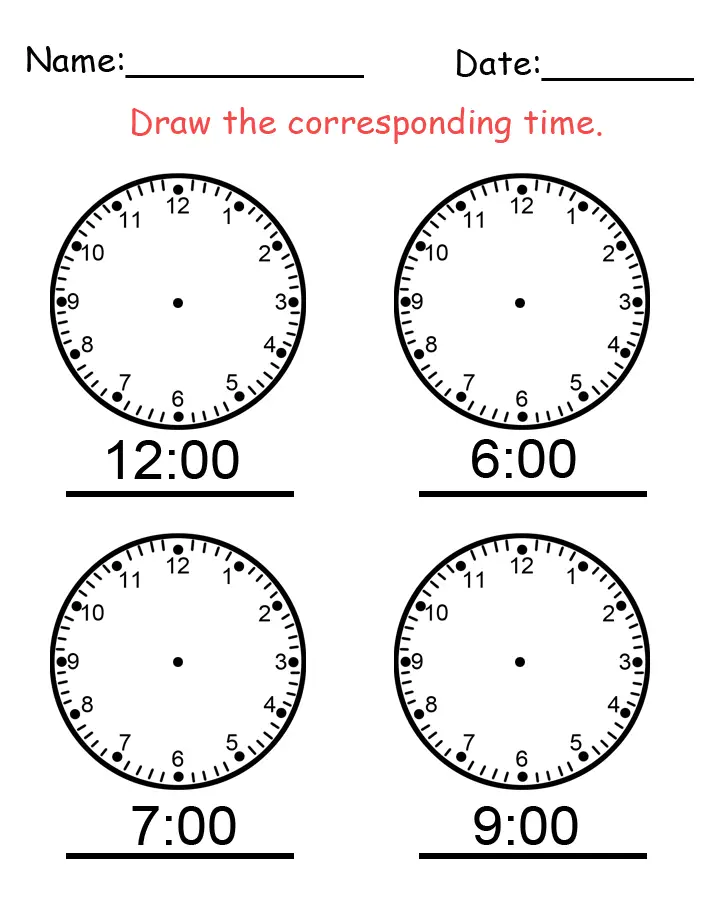 Clock Hand Time Worksheet