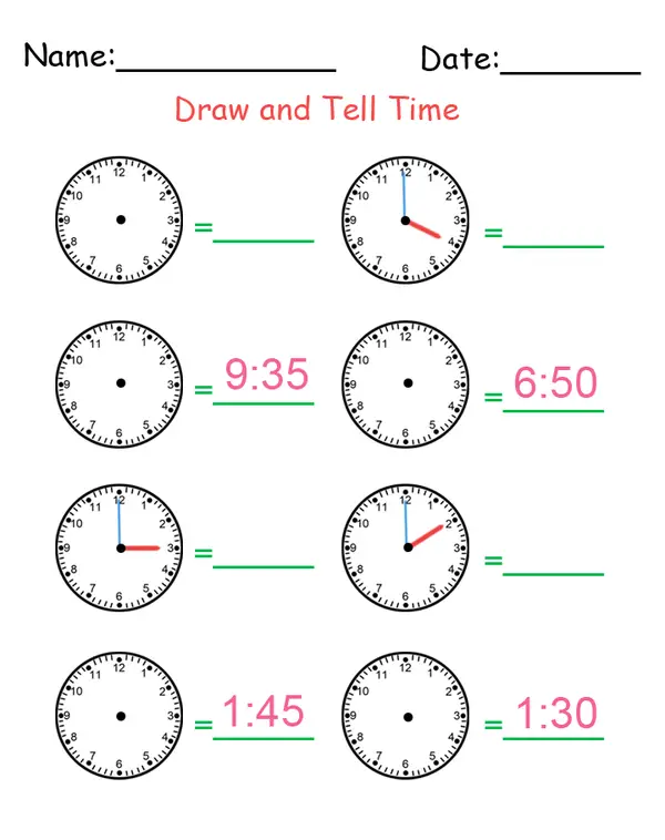 printable draw and tell time worksheets