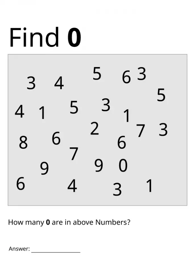 printable visual scanning worksheet find 0