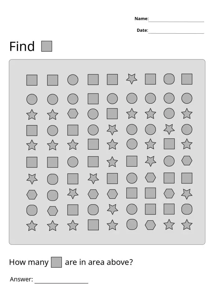 Printable Shape square Visual Scanning Worksheets