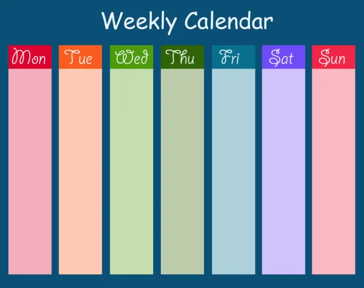 Printable Weekly Multicolor Calendars