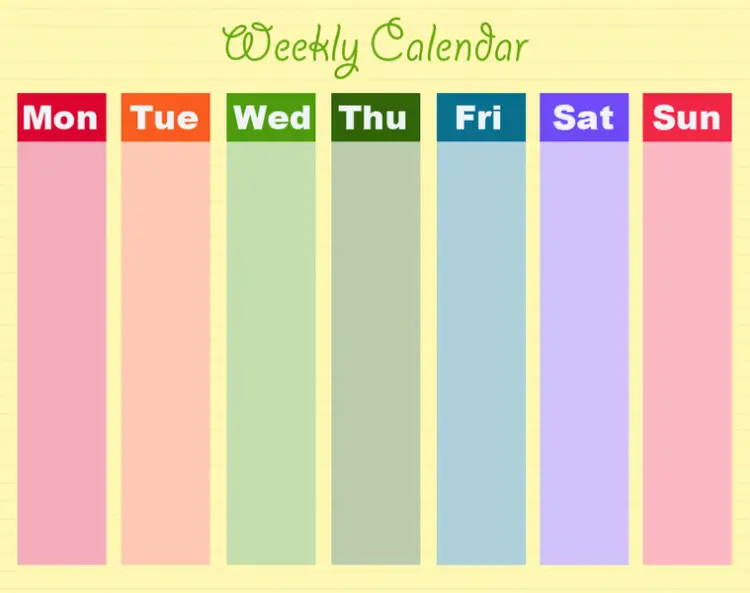 Printable Yellow Weekly Calendars