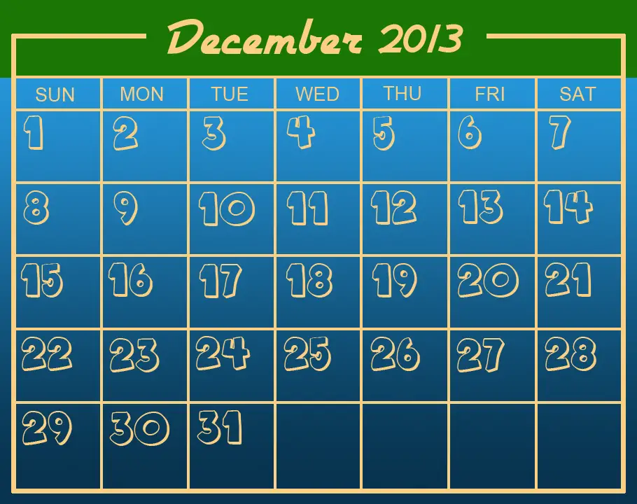 December Blue Printable Calendar Template