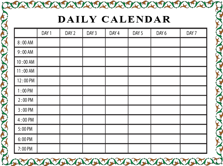 Printable Daily Schedule Calendar