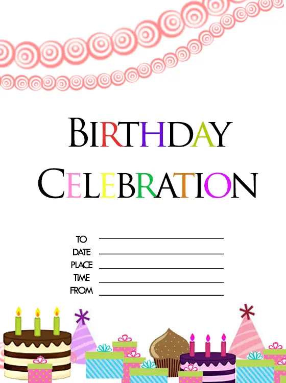 Cake and Party Hats Printable Invitations