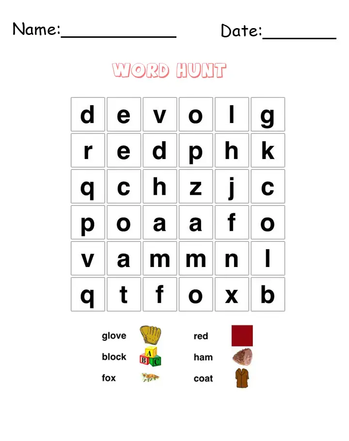 Glove Word Hunt Puzzle Printable Games