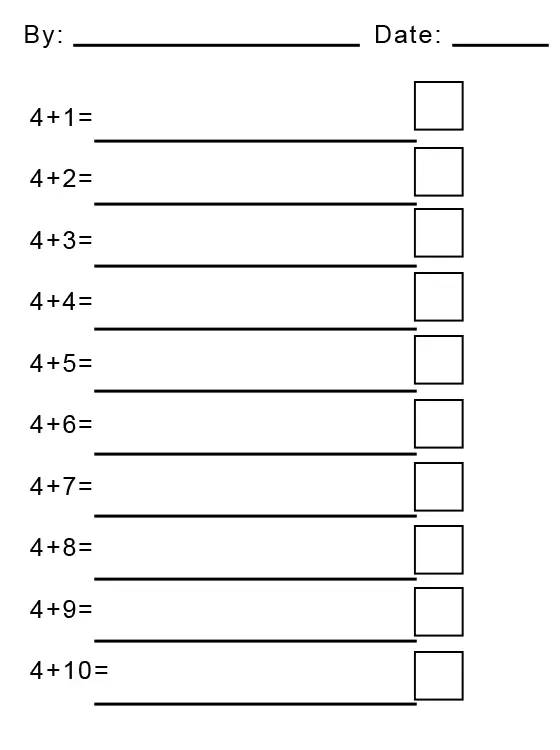 Adding by Fours Printable Math Worksheets