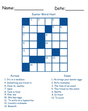 easter crossword puzzle printable games