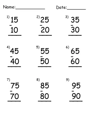 10 free printable subtraction worksheets