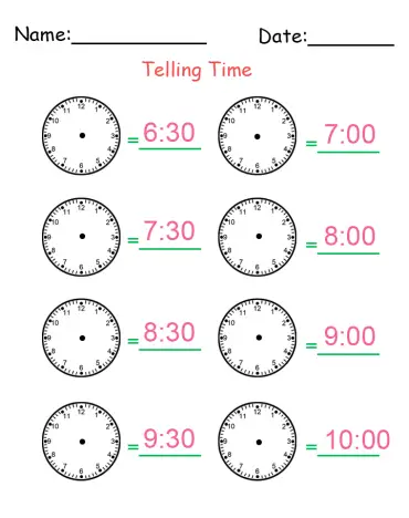 printable identify the time worksheets