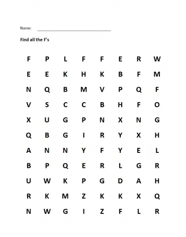 printable visual scanning letter f worksheet